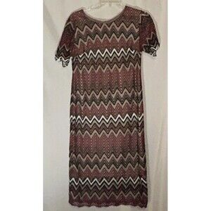 EST 1846 Womens Chevron Shift Dress Size Fall Autumn Colors Mod Geometric
